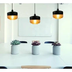 LAMPADARIO A SOSPENSIONE VINTAGE DA SOFFITTO E27 NERO VETRO EFFETTO AMBRATO LP13