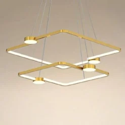 LAMPADARIO A SOSPENSIONE LED 60W 2 QUADRATI CON TELECOMANDO DESIGN MODERNO ORO 71200
