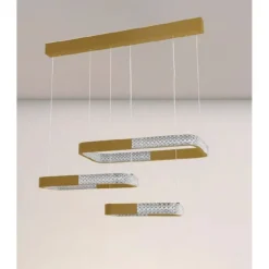 LAMPADARIO A SOSPENSIONE LED 68WATT 3 RETTANGOLI CRISTALLO TELECOMANDO ORO 32118