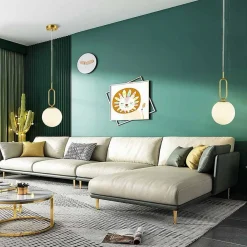 LAMPADARIO A SOSPENSIONE MINIMALISTA OVALE METALLO BRONZO CON SFERA VETRO G9 A96