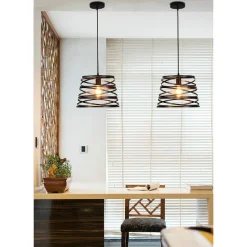 LAMPADARIO A SOSPENSIONE MODERNO CON PARALUME METALLO VORTICE TRAFORATO NERO A08