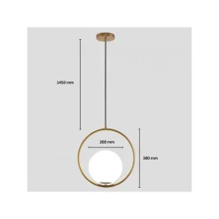 LAMPADARIO A SOSPENSIONE CERCHIO METALLO CON SFERA VETRO BIANCO ATTACCO E27 ORO 32811