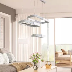 LAMPADARIO A SOSPENSIONE LED 68W 3 RETTANGOLI CRISTALLO TELECOMANDO BIANCO 32095