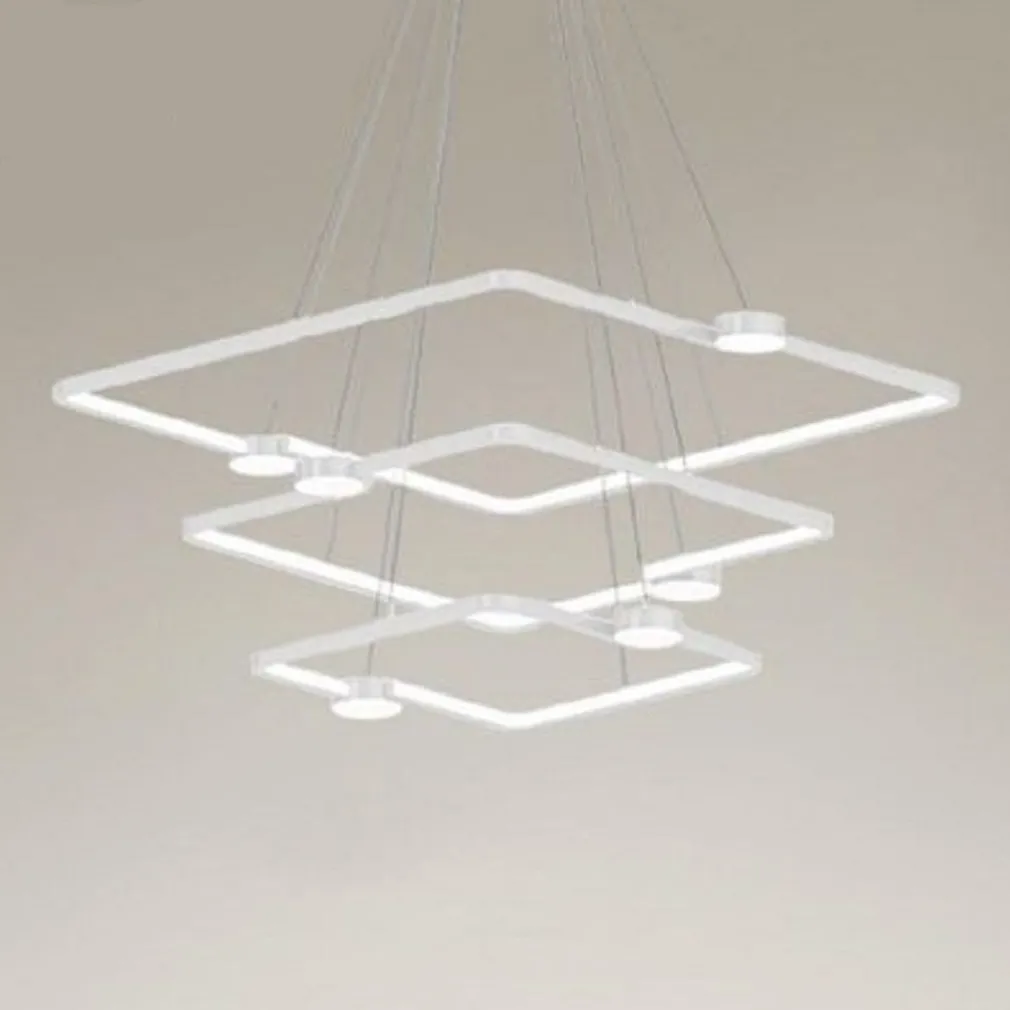 LAMPADARIO A SOSPENSIONE LED 112W 3 QUADRATI CON TELECOMANDO DESIGN MODERNO BIANCO 71224