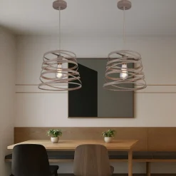 LAMPADARIO A SOSPENSIONE MODERNO CON PARALUME IN METALLO A VORTICE TRAFORATO TORTORA A08