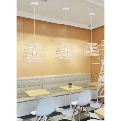 LAMPADARIO A SOSPENSIONE MODERNO PARALUME METALLO A VORTICE TRAFORATO BIANCO A08