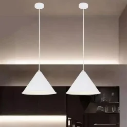 LAMPADARIO A SOSPENSIONE E27 FERRO PARALUME MODERNO CONTEMPORANEO CONO BIANCO 33375