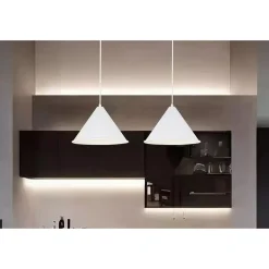 LAMPADARIO A SOSPENSIONE E27 FERRO PARALUME MODERNO CONTEMPORANEO CONO BIANCO 33375