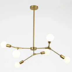 LAMPADARIO A SOSPENSIONE IN BRONZO GEOMETRICO CON 6 BRACCI ATTACCO E27 DA SOFFITTO A45-6