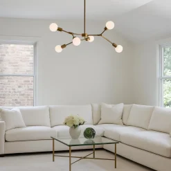 LAMPADARIO A SOSPENSIONE IN BRONZO GEOMETRICO CON 6 BRACCI ATTACCO E27 DA SOFFITTO A45-6