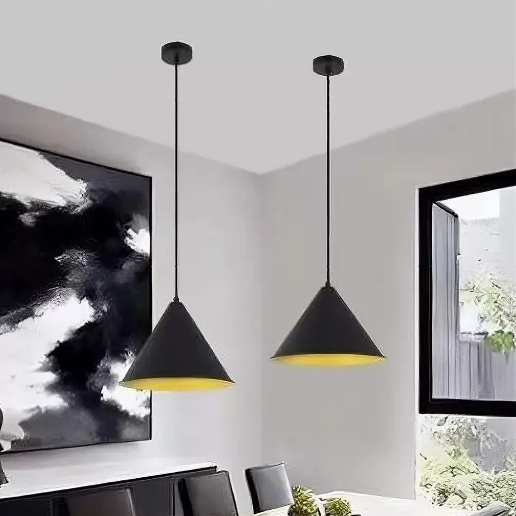 LAMPADARIO A SOSPENSIONE E27 FERRO PARALUME MODERNO CONTEMPORANEO CONO NERO ORO 33351