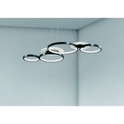 LAMPADARIO A SOSPENSIONE LED NERO 65W 6 ANELLI LUMINOSI MODERNO CON TELECOMANDO 71415