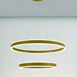 LAMPADARIO A SOSPENSIONE LED MODERNO DOPPIO CERCHIO ORO 58W CON TELECOMANDO 31883