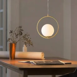 LAMPADARIO A SOSPENSIONE MINIMALISTA LAMPADA METALLO BRONZO CON SFERA VETRO G9 A97