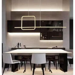 LAMPADARIO A SOSPENSIONE LED 48W DESIGN QUADRATO LINEA ORO IP20 CUCINA LUCE 6500K 33528