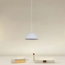 LAMPADARIO A SOSPENSIONE MODERNO CON PARALUME CUPOLA IN FERRO BIANCO E27 33764