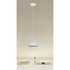 LAMPADARIO A SOSPENSIONE MODERNO CON PARALUME CUPOLA IN FERRO BIANCO E27 33764