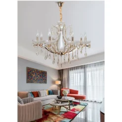 LAMPADARIO A SOSPENSIONE SOFFITTO CLASSICO 8 BRACCI E14 EFFETTO CRISTALLO A60-8