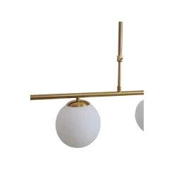 LAMPADARIO A SOSPENSIONE ORO CON 4 SFERE BOLLE BIANCHE IN VETRO ATTACCO G9 33917