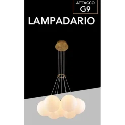 LAMPADARIO A SOSPENSIONE BRONZO LAMPADA MINIMAL DA SOFFITTO CON 7 SFERE ATTACCO G9 LP-84-7