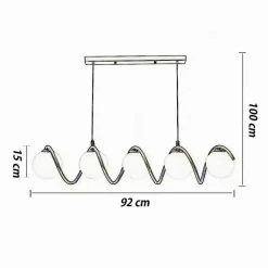 LAMPADARIO A SOSPENSIONE SOFFITTO TWISTER CON 5 SFERE VETRO LAMPADA BRONZO G9 B96