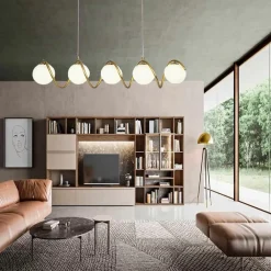 LAMPADARIO A SOSPENSIONE SOFFITTO TWISTER CON 5 SFERE VETRO LAMPADA BRONZO G9 B96