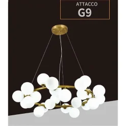 LAMPADARIO CONTEMPORANEO IN METALLO BRONZO A SOSPENSIONE 25 SFERE VETRO G9 B87