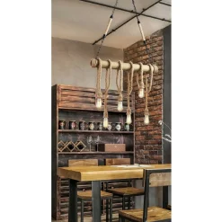 LAMPADARIO COUNTRY 6 PORTALAMPADA E27 LAMPADA SOFFITTO VINTAGE LEGNO CORDA B23-6