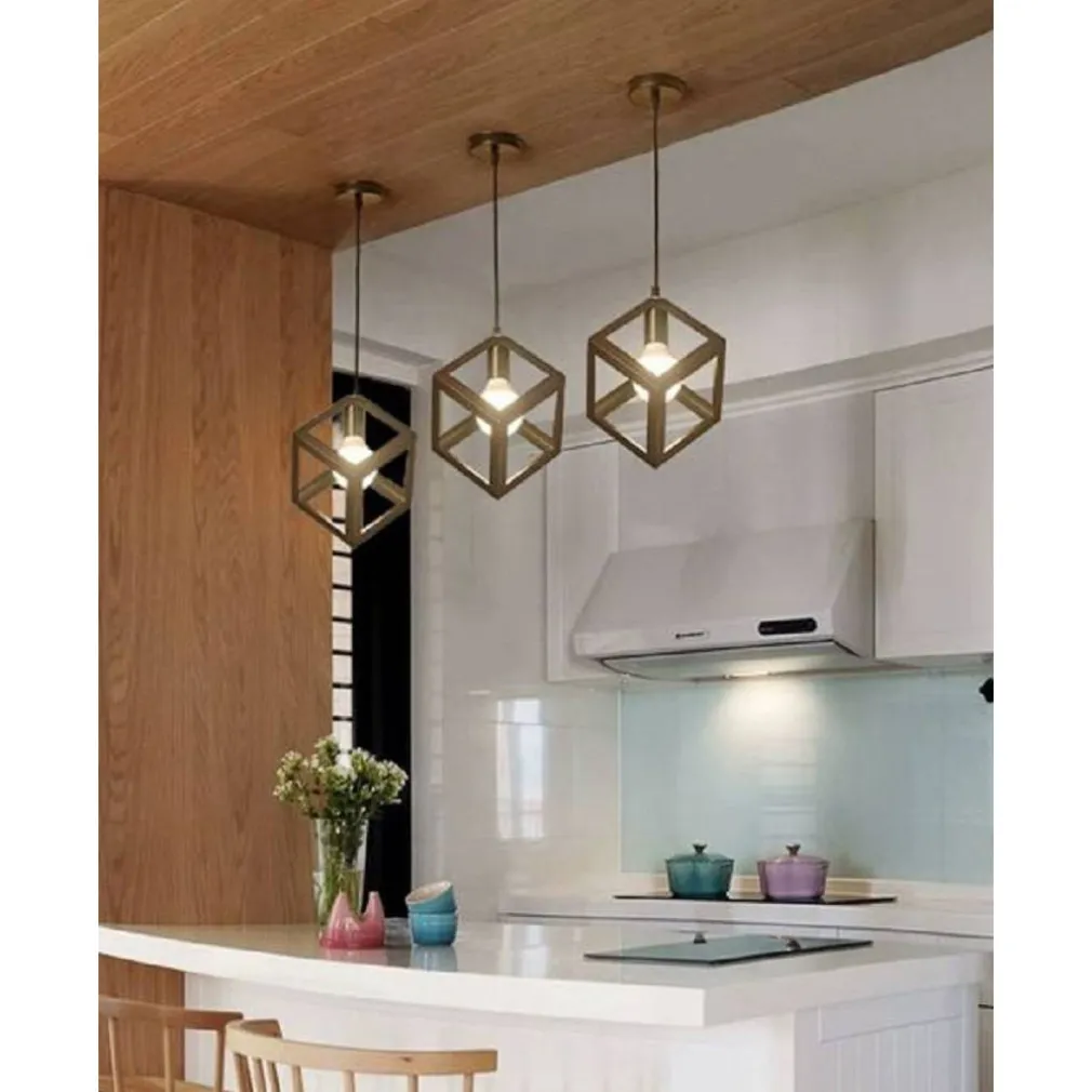 LAMPADARIO DA SOFFITTO A SOSPENSIONE A FORMA DI CUBO 3D PORTALAMPADA E27 A24