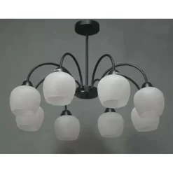 LAMPADARIO DA SOFFITTO E27 8 BRACCI MODERNO LAMPADA CON COPPE IN VETRO SOSPESA 00934