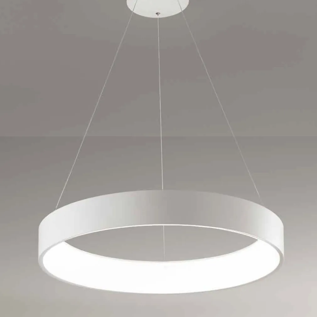 LAMPADARIO LAMPADA ANELLO ARGENTO 45CM LUCE LED SOFFITTO SOSPENSIONE PENDENTE