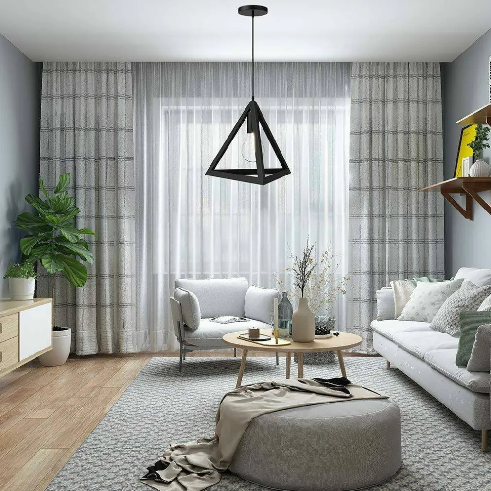 LAMPADARIO LAMPADA SOSPENSIONE PIRAMIDE 25CM DESIGN MODERNO PARALUME NERO