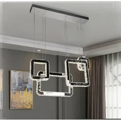 LAMPADARIO LED 55 W A SOSPENSIONE CON CRISTALLI LUCE FREDDA 6500K 4 PENDENTI A17