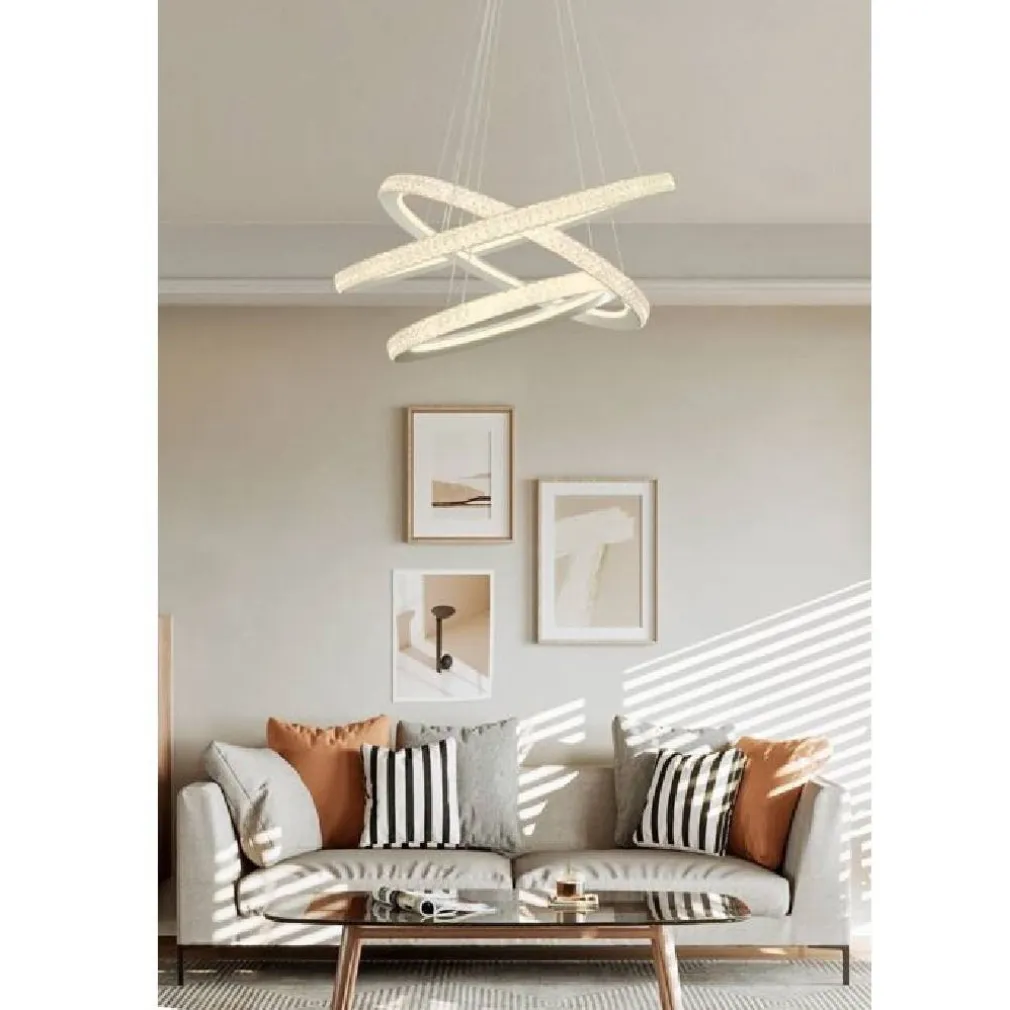 LAMPADARIO LED 132 W BIANCA 3 ANELLI CON CRISTALLI LUCE 6500K 3000K 4000K LP-33B