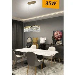 LAMPADARIO LED A SOSPENSIONE ORO 35 W CON CRISTALLI CONTEMPORANEO LUCE 6500K B78