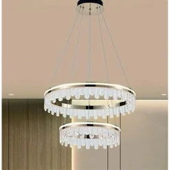 LAMPADARIO LED A SOSPENSIONE ORO 72W 2 CERCHI CON CRISTALLI 3 COLORI LUCE LP-55-3C