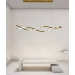 LAMPADARIO LED A SOSPENSIONE 48W ORO SPIRALE ONDULATO VORTICE INTRECCIATO LUCE 6500K 32514