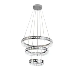 LAMPADARIO LED A SOSPENSIONE SOFFITTO 46W CCT 3 ANELLI DECORATI CRISTALLI ACRILICO B50-3C
