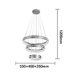 LAMPADARIO LED A SOSPENSIONE SOFFITTO 46W CCT 3 ANELLI DECORATI CRISTALLI ACRILICO B50-3C