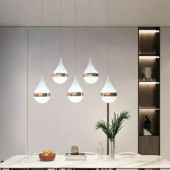 LAMPADARIO LED DA SOFFITTO MODERNO CON DESIGN A 5 GOCCE ORO 53W LUCE FREDDA 6500K LP-44OF