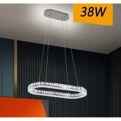 LAMPADARIO LED SOFFITTO 38W SOSPESO 1 ELLISSE IN CRISTALLO LUCE FREDDA 8000K B69