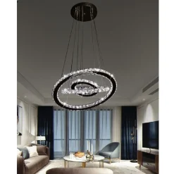 LAMPADARIO LED SOSPENSIONE 55W 3 ANELLI CRISTALLI ACRILICO LUCE 6500K 4000K B50