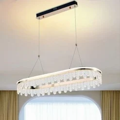 LAMPADARIO LED SOSPESO ORO 50 W OVALE CON CRISTALLI 3 COLORAZIONE LUCE LP-40-3C