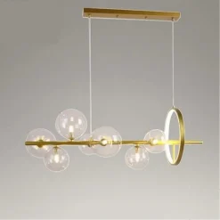 LAMPADARIO MODERNO A SOSPENSIONE ORO 7 SFERE G9 BOLLE IN VETRO CON CERCHIO 71683