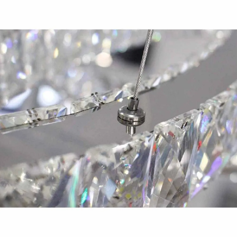 LAMPADARIO MODERNO A SOSPENSIONE LED LUCE FREDDA 40W 2 ANELLI OVALI CRISTALLI B49