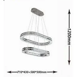 LAMPADARIO MODERNO A SOSPENSIONE LED LUCE FREDDA 40W 2 ANELLI OVALI CRISTALLI B49