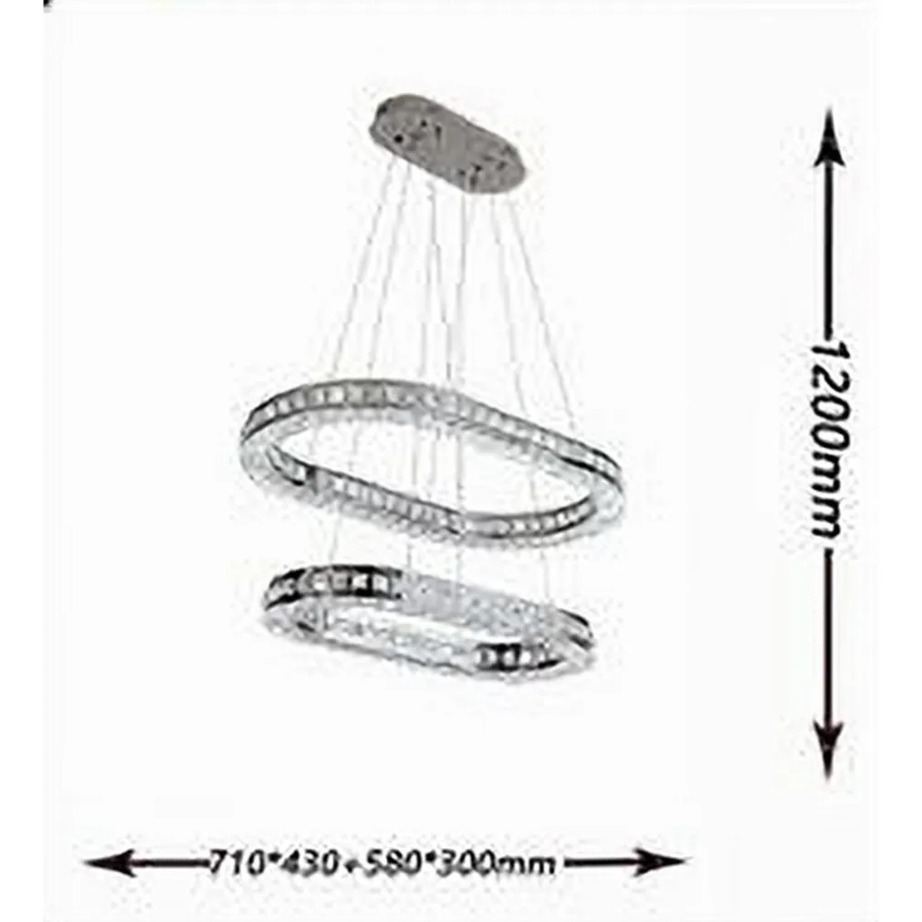 LAMPADARIO MODERNO A SOSPENSIONE LED LUCE FREDDA 40W 2 ANELLI OVALI CRISTALLI B49