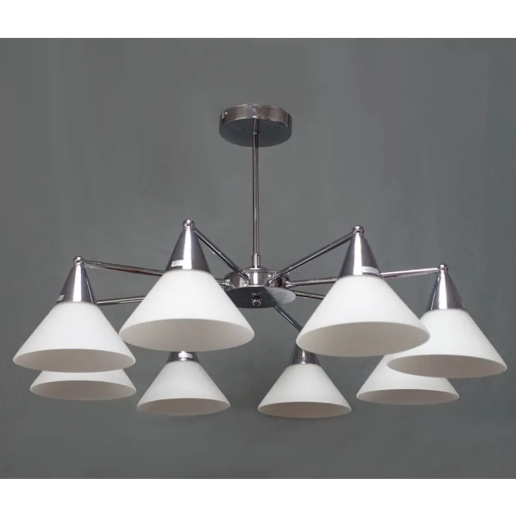LAMPADARIO MODERNO LED A SOSPENSIONE A 8 BRACCI CON COPPE VETRO LAMPADA LUCE E14 00897