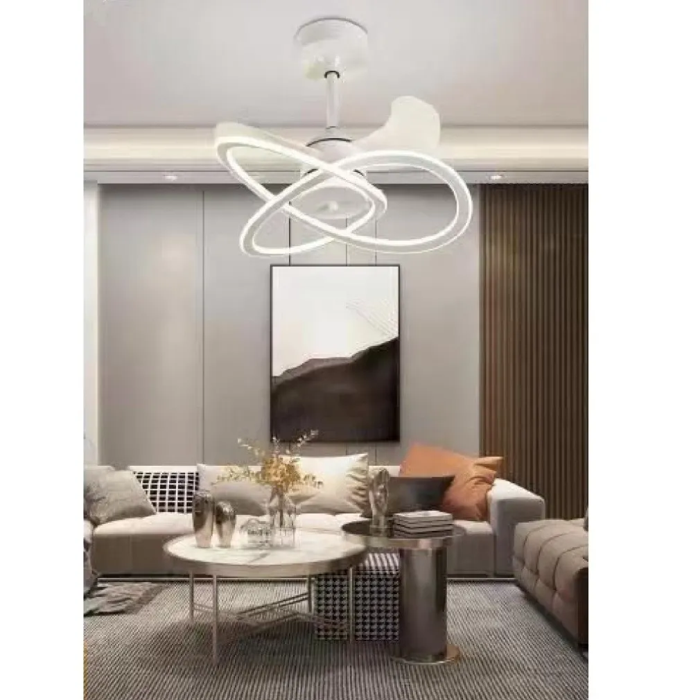 LAMPADARIO MODERNO LED AD INTRECCIO CON VENTILATORE A SOFFITTO DIMMERABILE 60005