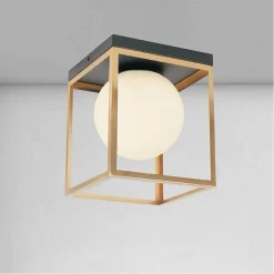 LAMPADARIO MODERNO NERO ORO A SOFFITTO PLAFONIERA QUADRATA E27 NORDICO CON SFERA 32682